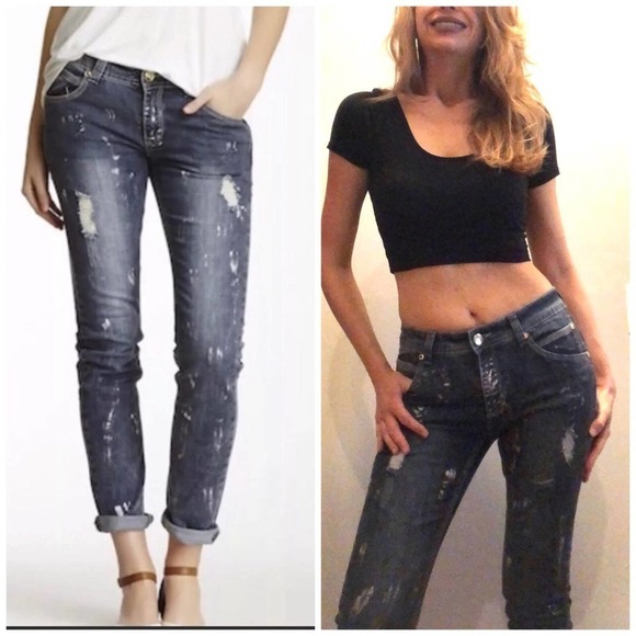 Nicole Benisti Distressed Jean Gray Size 28 Paint Splat NWOT Distressed Denim - Picture 14 of 16